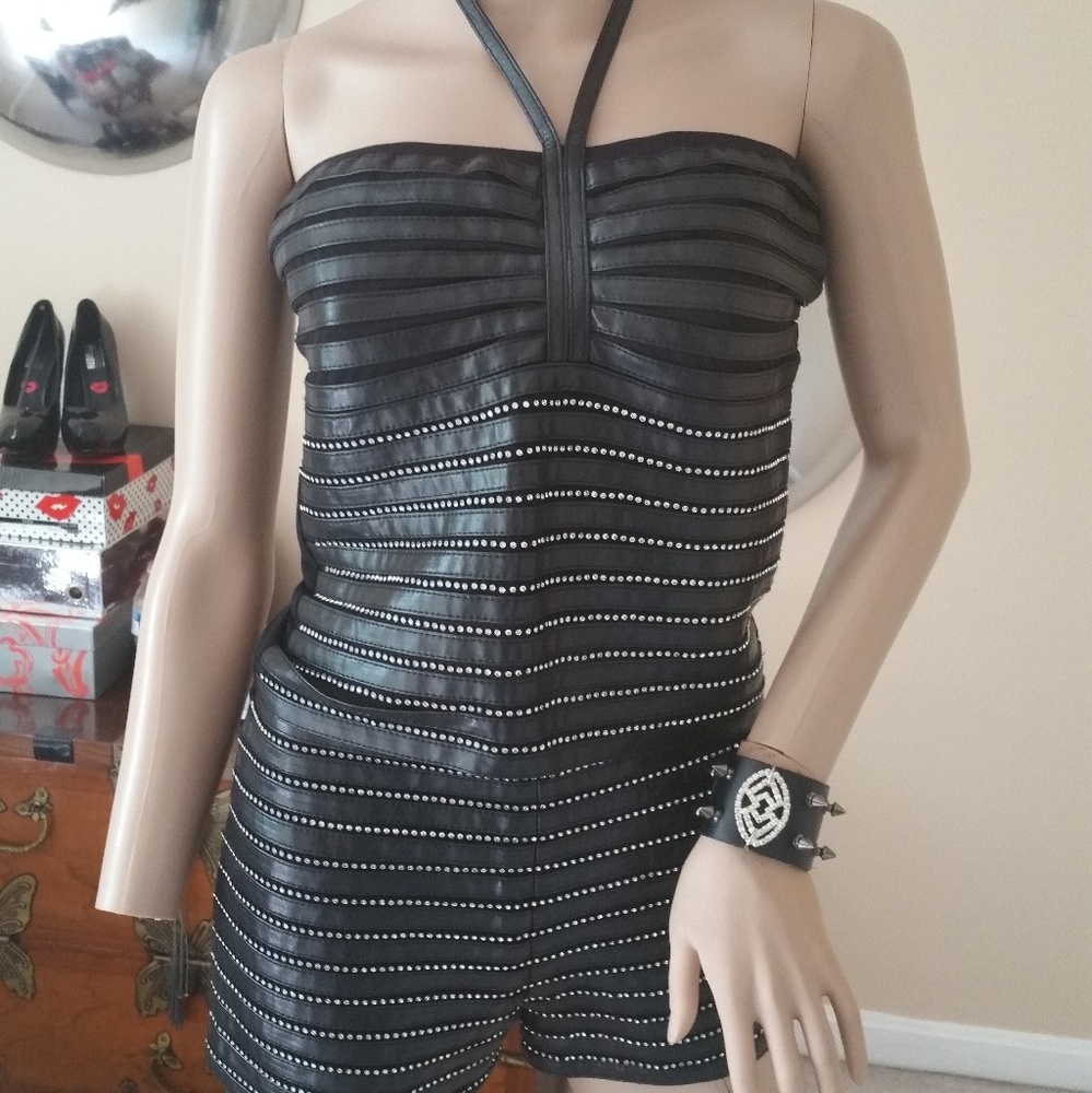 Paris Couture Leather and Crystal Studs Short Set